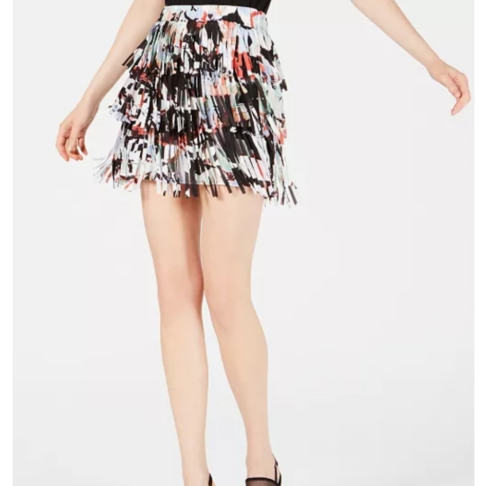 Bar III multicolor laser cut fringe short skirt